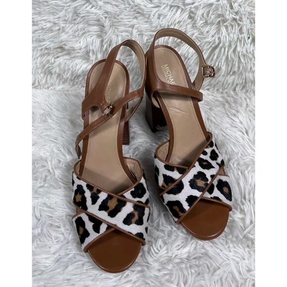 Michael Kors Alexia Platform Sandals Womens Size 9M Hair Calf Animal Print SH19A - Picture 1 of 16